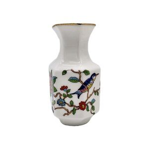 Aynsley Fine English Bone China Mini Bulb Flower Vase 3.5" Florals Bird Oriental